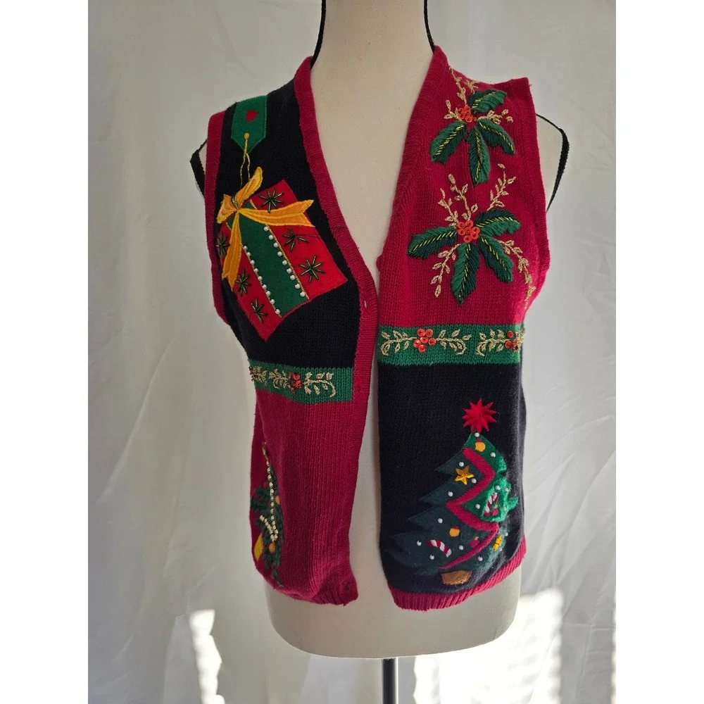 Katie Lu Collection Womens Medium Ugly Christmas‎ Sweater Vest Holiday Sequin